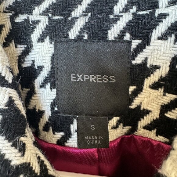 Express Pea Coat Wool Blend Houndstooth White Black Y2K Women's Size S‎ New - Picture 9 of 12